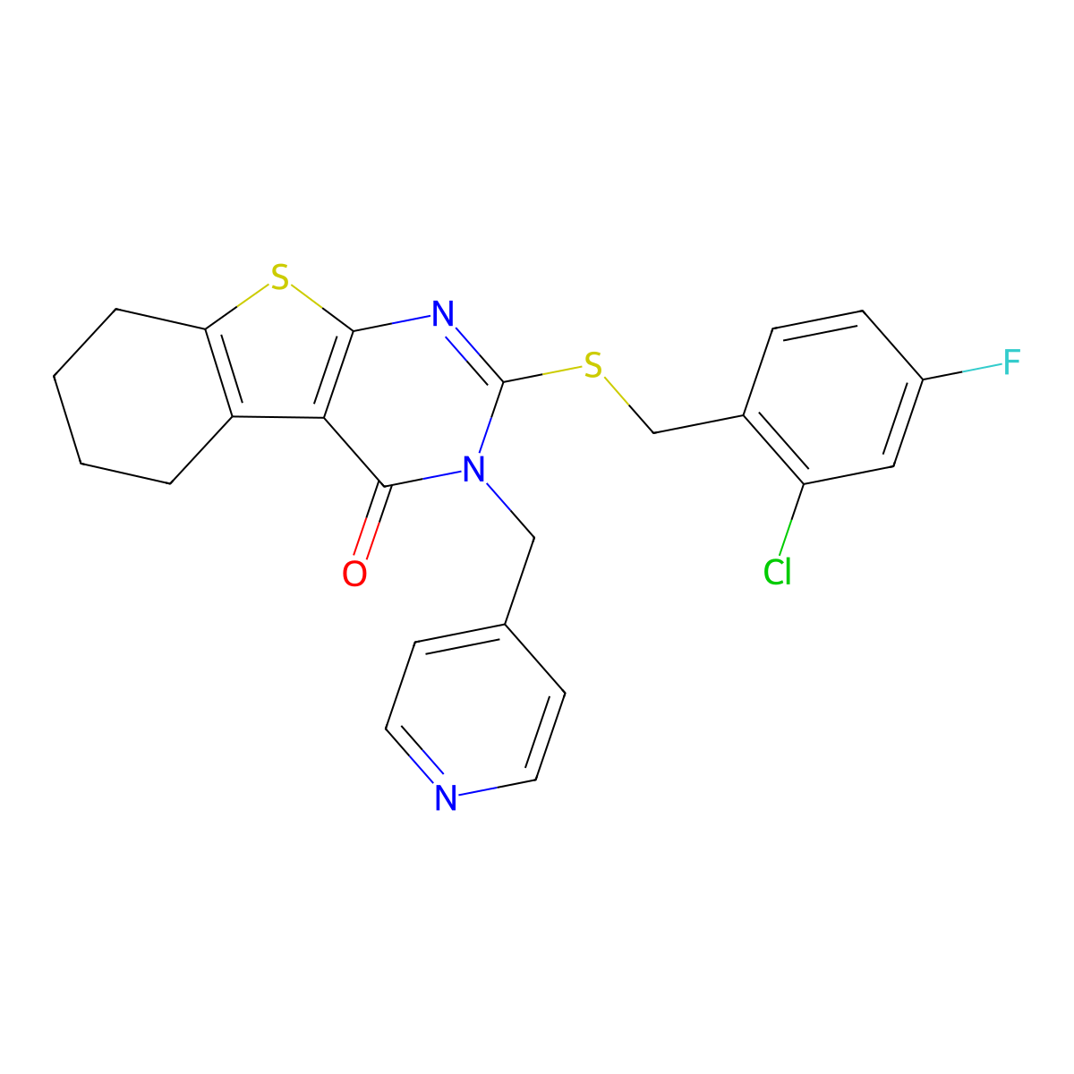 2-[(2-chloro-4-fluorobenzyl)sulfanyl]-3-(pyridin-4-ylmethyl)-5,6,7,8-tetrahydro[1]benzothieno[2,3-d]pyrimidin-4(3H)-one molecular structure, CAS 667442-45-7
