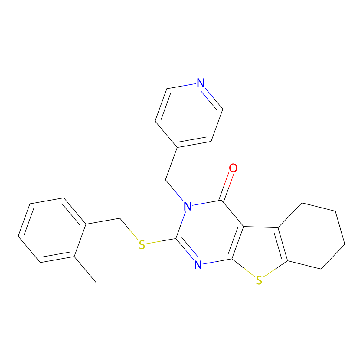 2-[(2-methylbenzyl)sulfanyl]-3-(pyridin-4-ylmethyl)-5,6,7,8-tetrahydro[1]benzothieno[2,3-d]pyrimidin-4(3H)-one molecular structure, CAS 667442-52-6