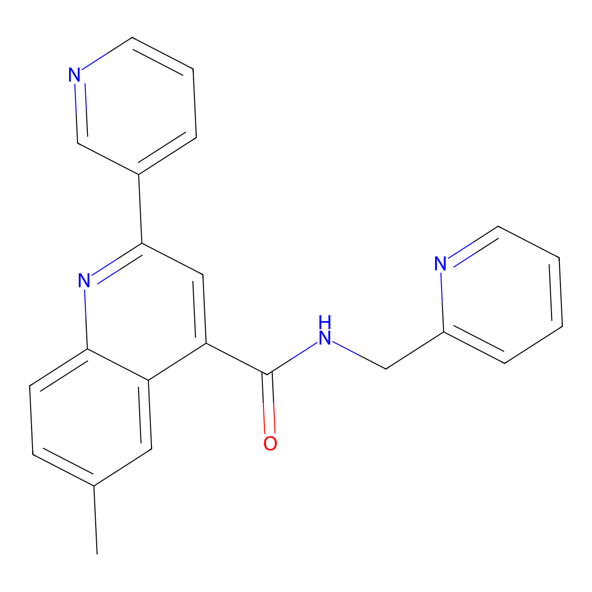 6-methyl-2-pyridin-3-yl-N-(pyridin-2-ylmethyl)quinoline-4-carboxamide molecular structure, CAS 667443-25-6