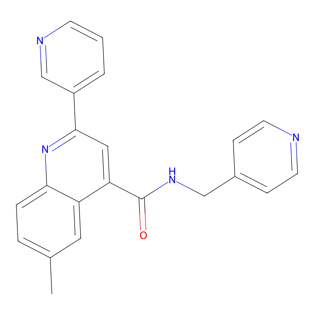 6-methyl-2-(pyridin-3-yl)-N-(pyridin-4-ylmethyl)quinoline-4-carboxamide molecular structure, CAS 667443-26-7