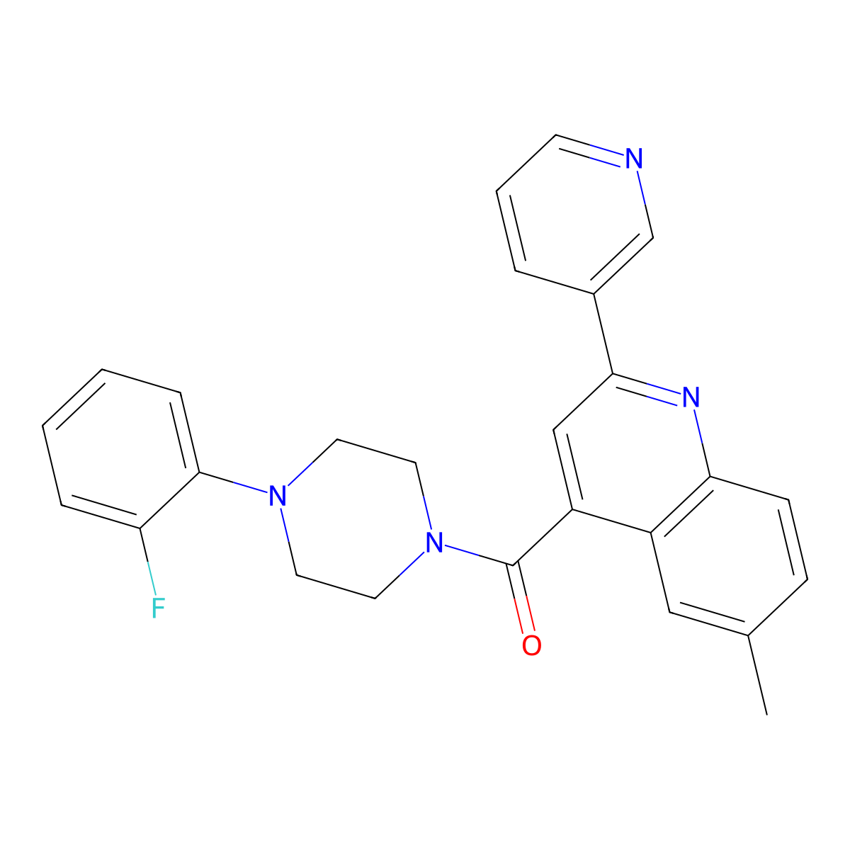 [4-(2-Fluorophenyl)piperazin-1-yl][6-methyl-2-(pyridin-3-yl)quinolin-4-yl]methanone molecular structure, CAS 667443-29-0