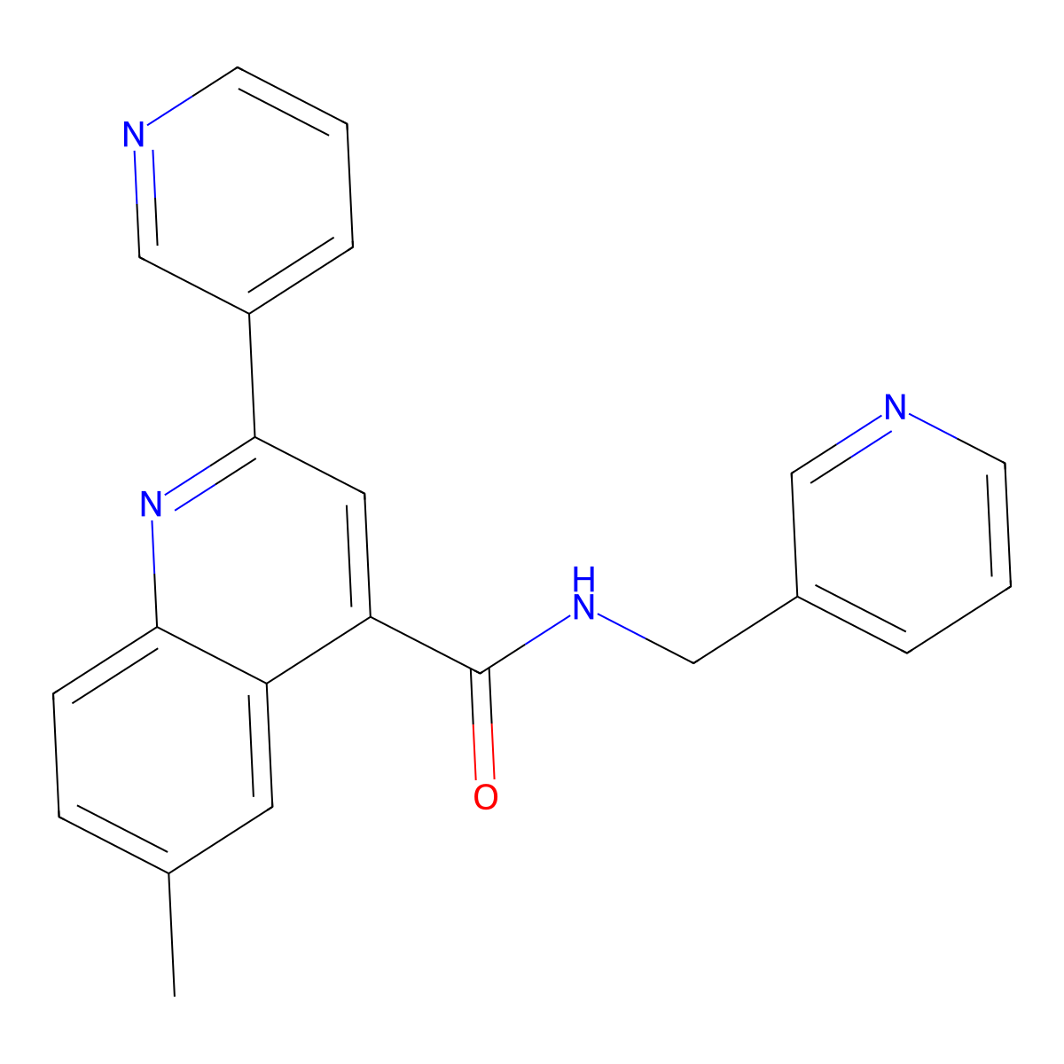 6-methyl-2-pyridin-3-yl-N-(pyridin-3-ylmethyl)quinoline-4-carboxamide molecular structure, CAS 667443-34-7