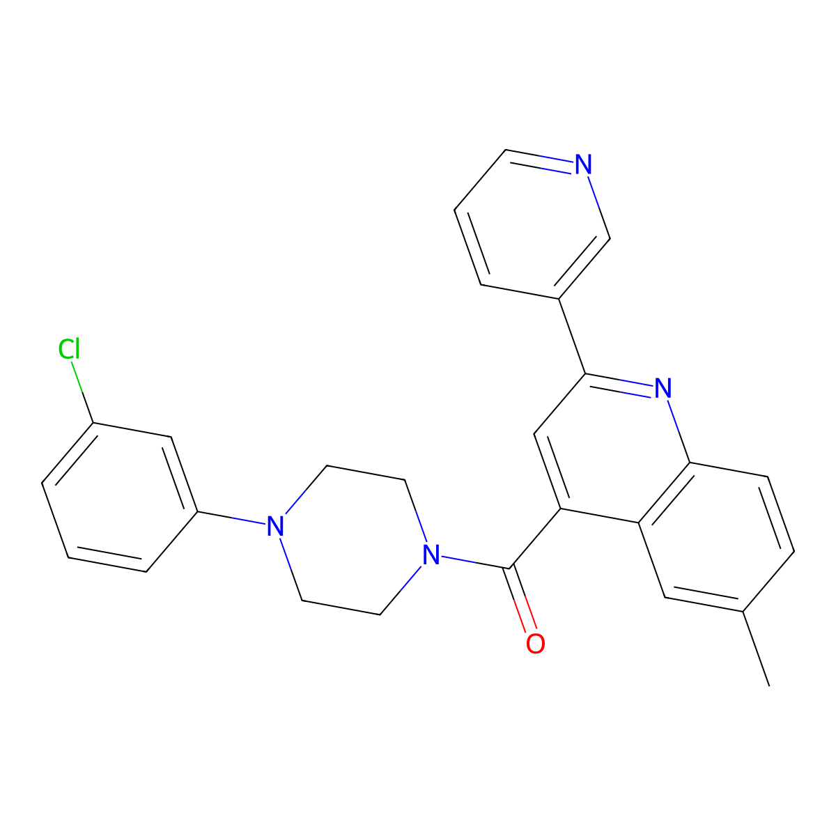 [4-(3-Chlorophenyl)piperazin-1-yl][6-methyl-2-(pyridin-3-yl)quinolin-4-yl]methanone molecular structure, CAS 667443-41-6