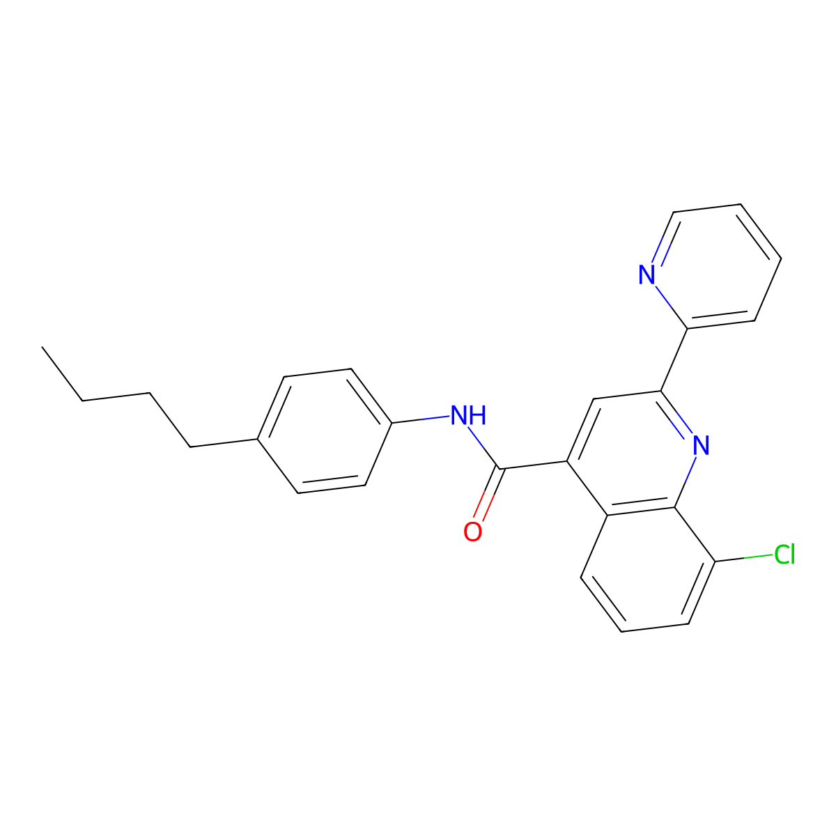 N-(4-butylphenyl)-8-chloro-2-(pyridin-2-yl)quinoline-4-carboxamide molecular structure, CAS 667443-42-7