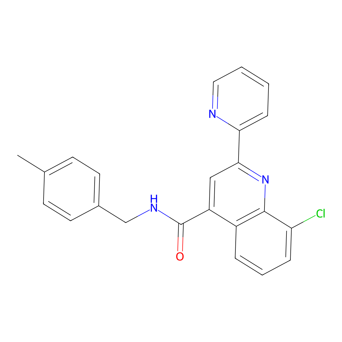 8-chloro-N-(4-methylbenzyl)-2-(pyridin-2-yl)quinoline-4-carboxamide molecular structure, CAS 667443-43-8