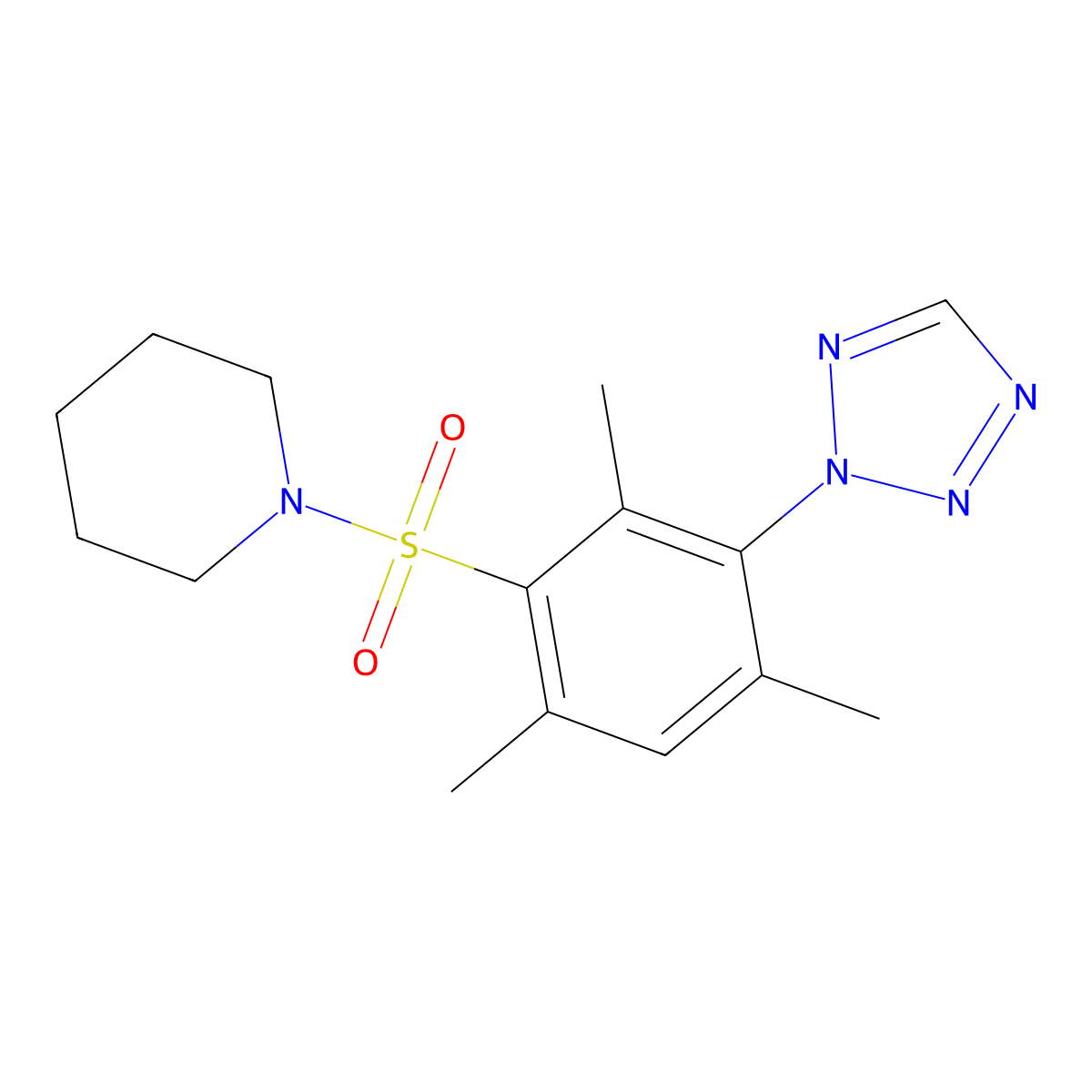 1-[2,4,6-Trimethyl-3-(tetrazol-2-yl)phenyl]sulfonylpiperidine molecular structure, CAS 667443-50-7