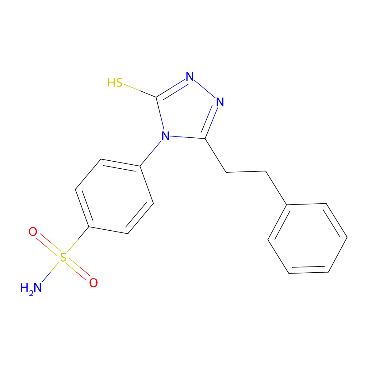 4-[5-(2-Phenylethyl)-3-sulfanyl-1,2,4-triazol-4-yl]benzenesulfonamide molecular structure, CAS 667443-74-5