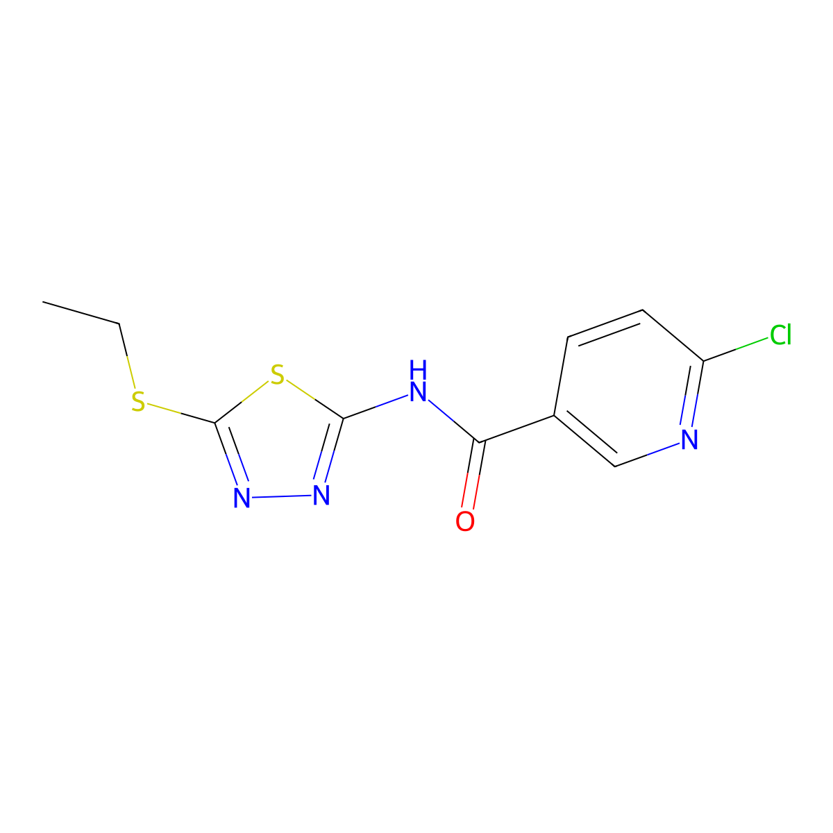 6-chloro-N-[5-(ethylsulfanyl)-1,3,4-thiadiazol-2-yl]pyridine-3-carboxamide molecular structure, CAS 667444-02-2