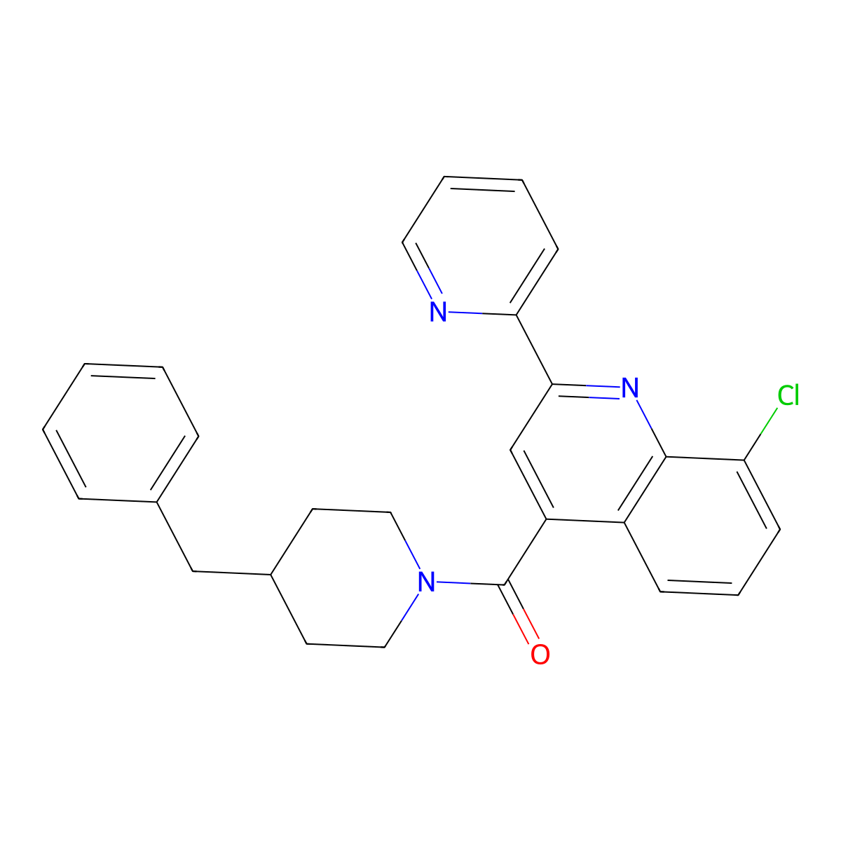 (4-Benzylpiperidin-1-yl)[8-chloro-2-(pyridin-2-yl)quinolin-4-yl]methanone molecular structure, CAS 667445-53-6