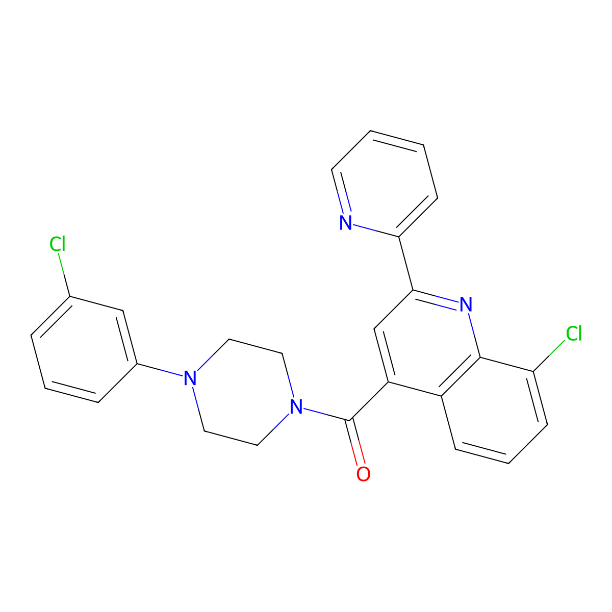 [4-(3-Chlorophenyl)piperazin-1-yl][8-chloro-2-(pyridin-2-yl)quinolin-4-yl]methanone molecular structure, CAS 667445-57-0