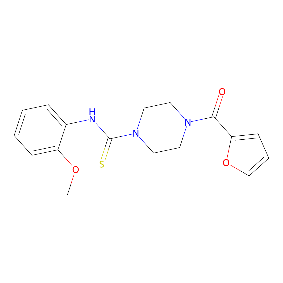 4-(furan-2-carbonyl)-N-(2-methoxyphenyl)piperazine-1-carbothioamide molecular structure, CAS 667445-79-6