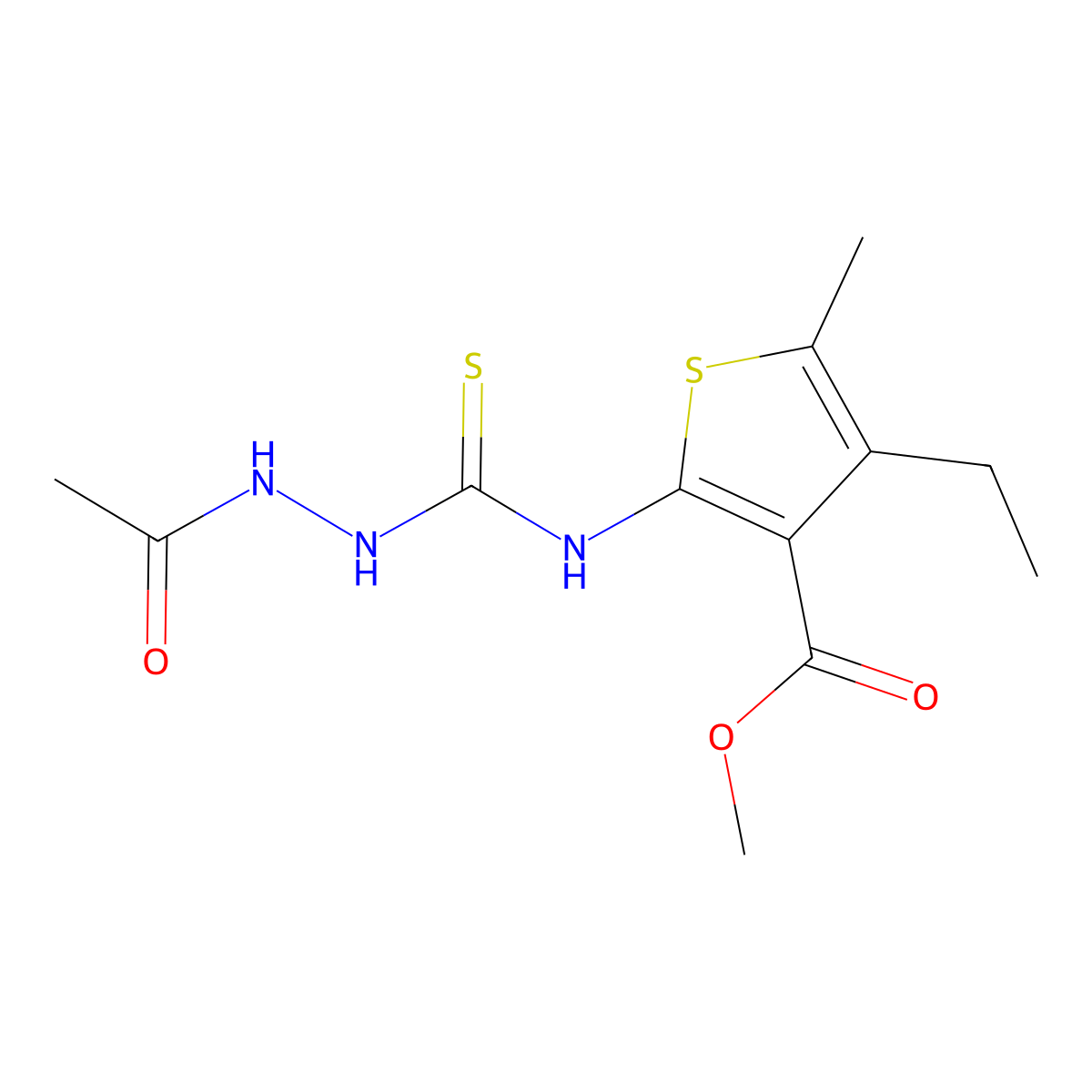 Methyl 2-{[(2-acetylhydrazinyl)carbonothioyl]amino}-4-ethyl-5-methylthiophene-3-carboxylate molecular structure, CAS 667445-97-8