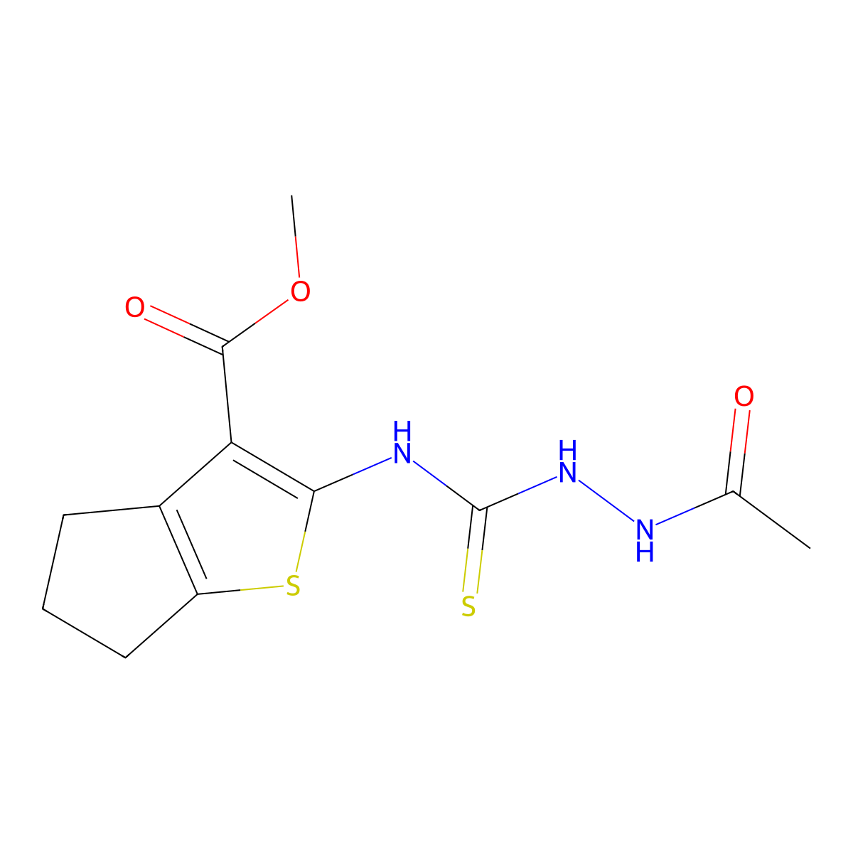methyl 2-{[(2-acetylhydrazinyl)carbonothioyl]amino}-5,6-dihydro-4H-cyclopenta[b]thiophene-3-carboxylate molecular structure, CAS 667446-01-7