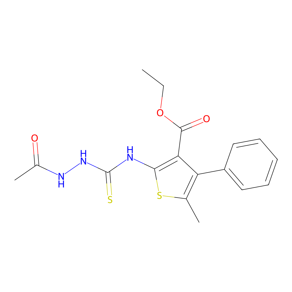 Ethyl 2-{[(2-acetylhydrazinyl)carbonothioyl]amino}-5-methyl-4-phenylthiophene-3-carboxylate molecular structure, CAS 667446-04-0