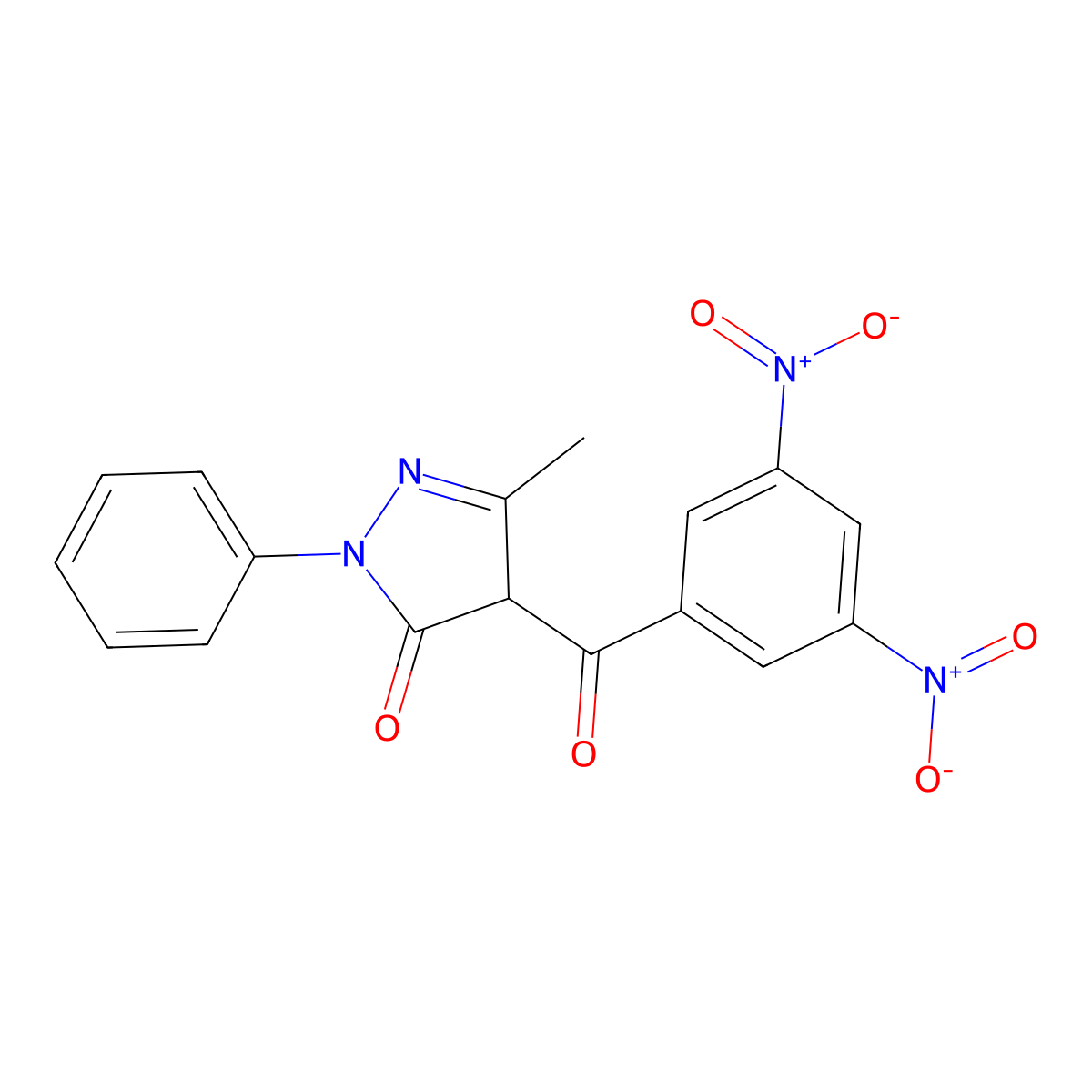 3H-Pyrazol-3-one, 4-(3,5-dinitrobenzoyl)-2,4-dihydro-5-methyl-2-phenyl- molecular structure, CAS 66755-20-2