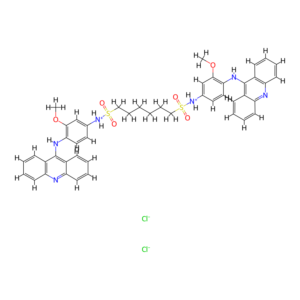 [4-(Acridin-9-ylamino)-3-methoxyphenyl]-[6-[[4-(acridin-9-ylamino)-3-methoxyphenyl]azaniumyl]sulfonylhexylsulfonyl]azanium dichloride molecular structure, CAS 66757-02-6