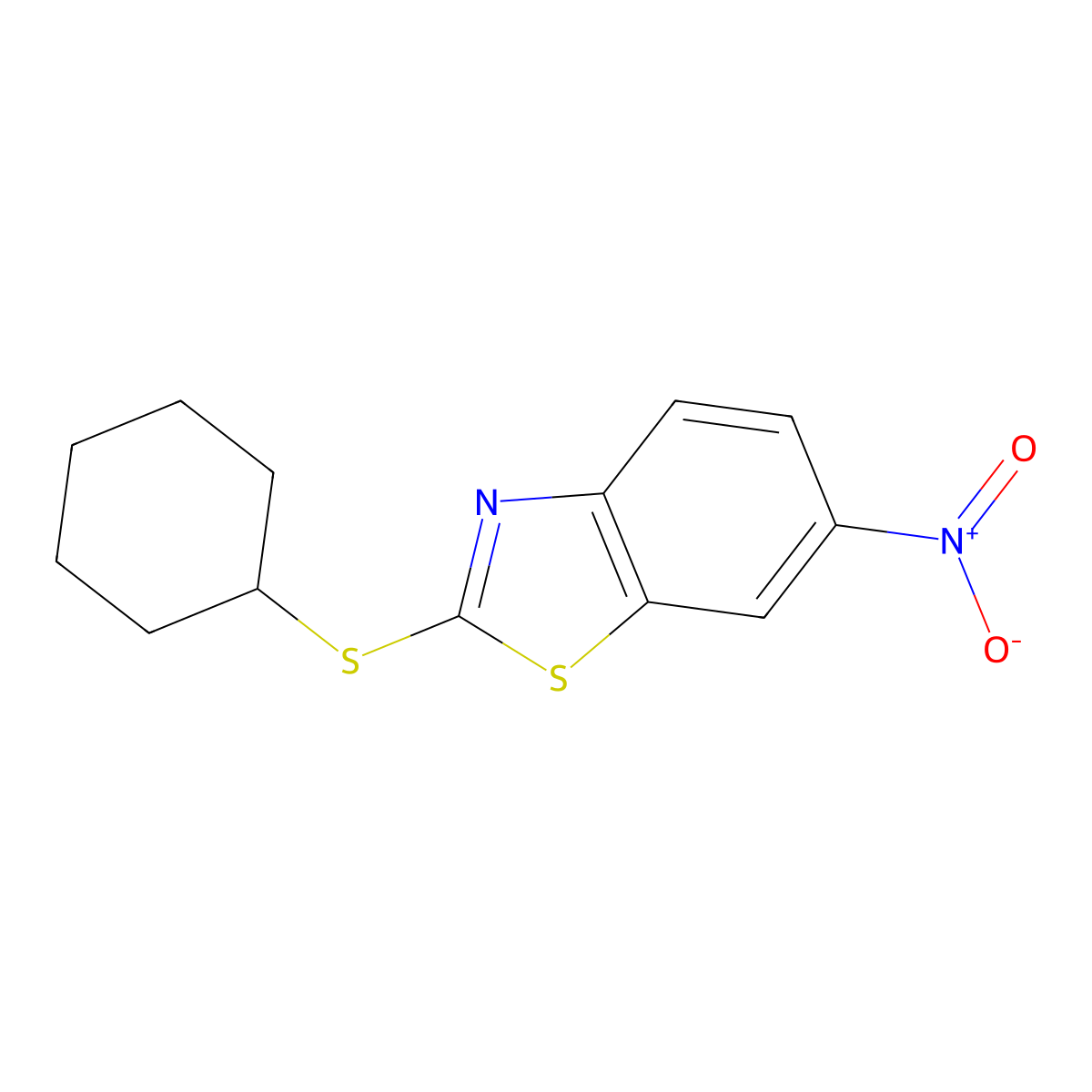 2-(Cyclohexylthio)-6-nitro-1,3-benzothiazole molecular structure, CAS 66778-16-3