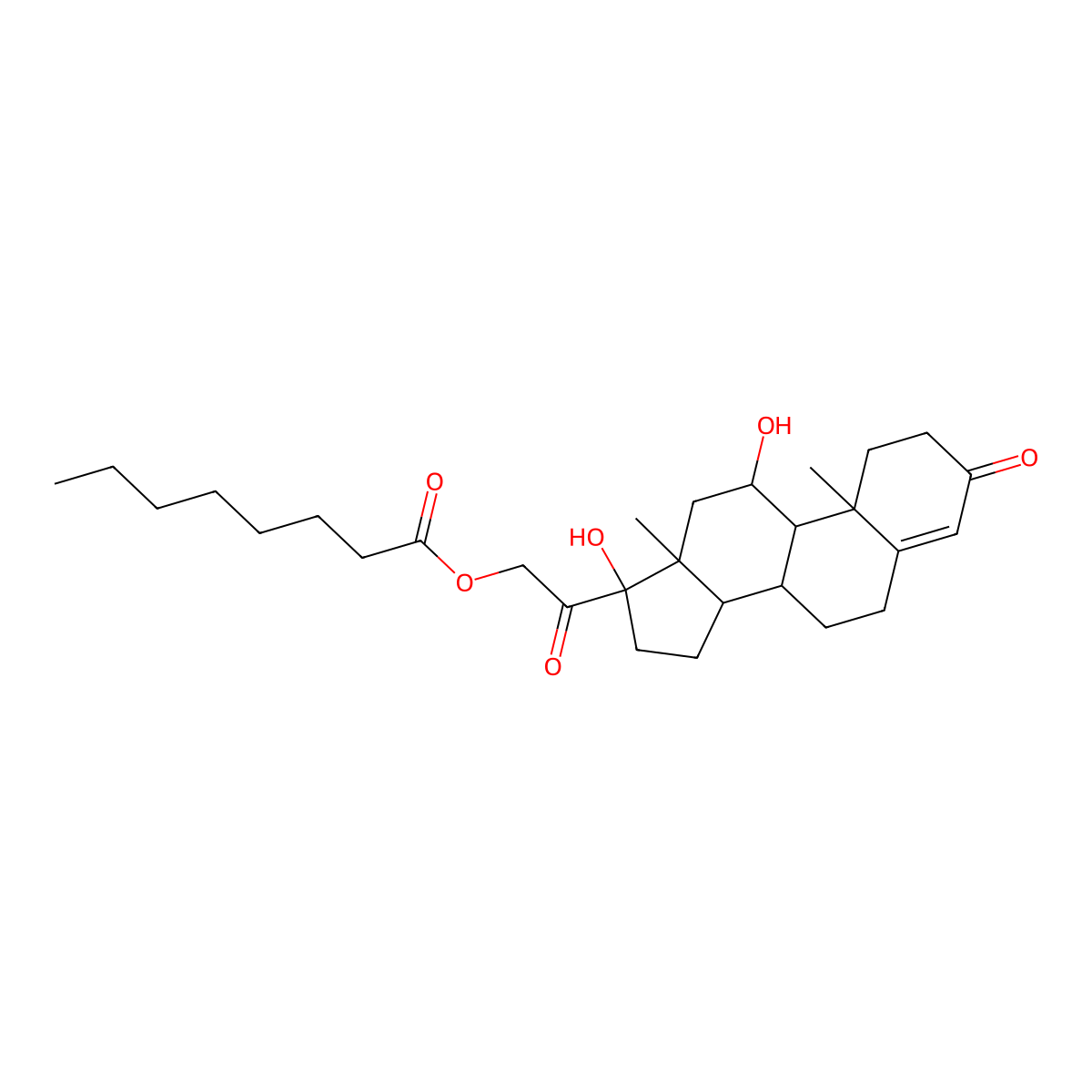 (11beta)-11,17-Dihydroxy-21-((1-oxooctyl)oxy)pregn-4-ene-3,20-dione molecular structure, CAS 6678-14-4