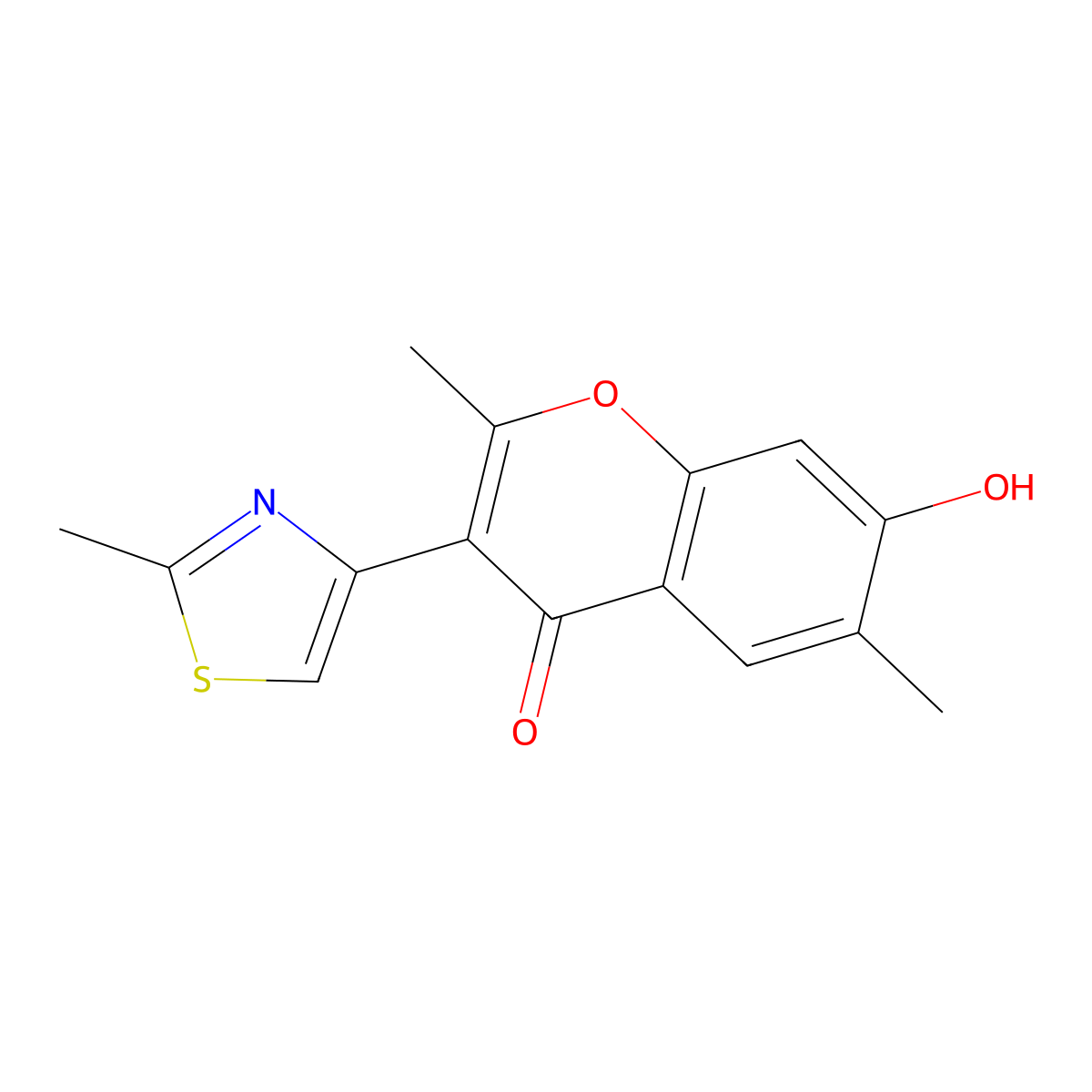 7-hydroxy-2,6-dimethyl-3-(2-methyl-1,3-thiazol-4-yl)-4H-chromen-4-one molecular structure, CAS 66780-41-4