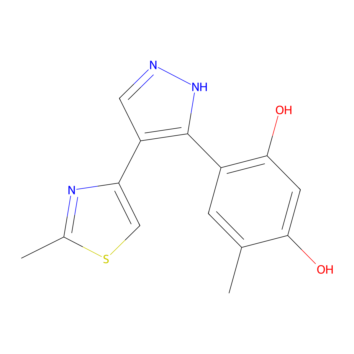 4-Methyl-6-(4-(2-methylthiazol-4-yl)-1h-pyrazol-3-yl)benzene-1,3-diol molecular structure, CAS 66780-67-4