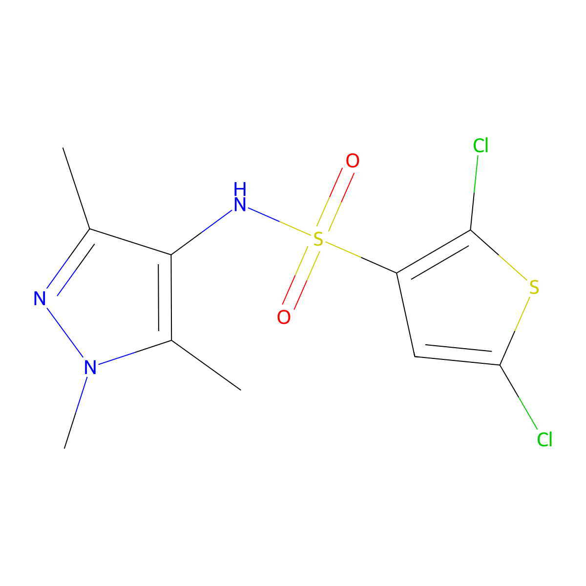 2,5-dichloro-N-(1,3,5-trimethyl-1H-pyrazol-4-yl)thiophene-3-sulfonamide molecular structure, CAS 667865-06-7