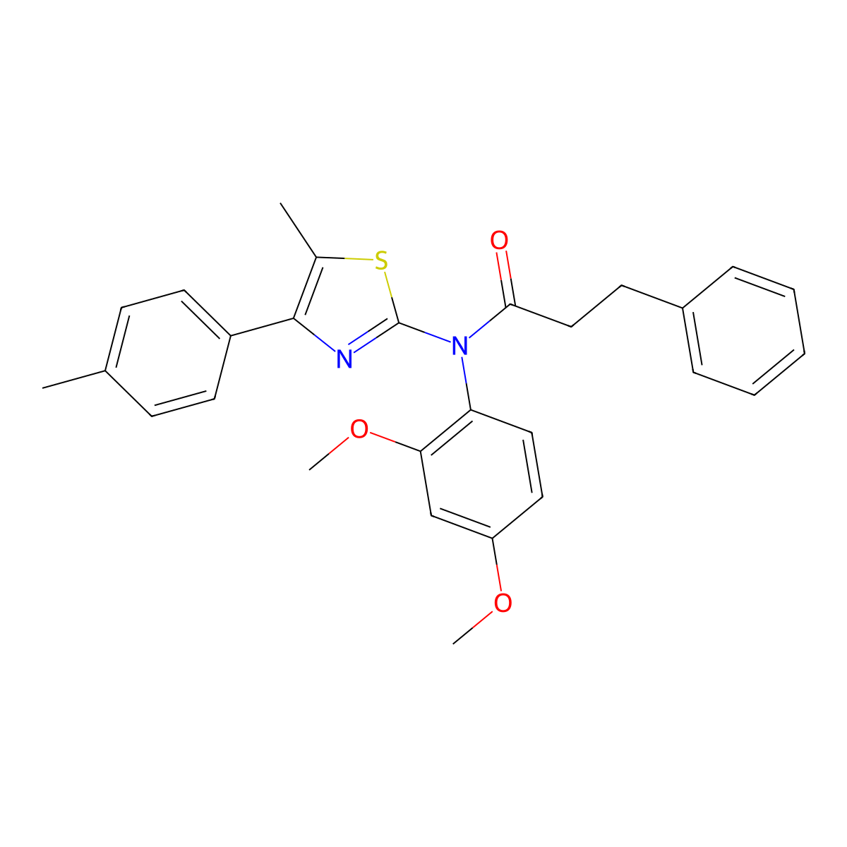 N-(2,4-dimethoxyphenyl)-N-[5-methyl-4-(4-methylphenyl)-1,3-thiazol-2-yl]-3-phenylpropanamide molecular structure, CAS 667867-22-3