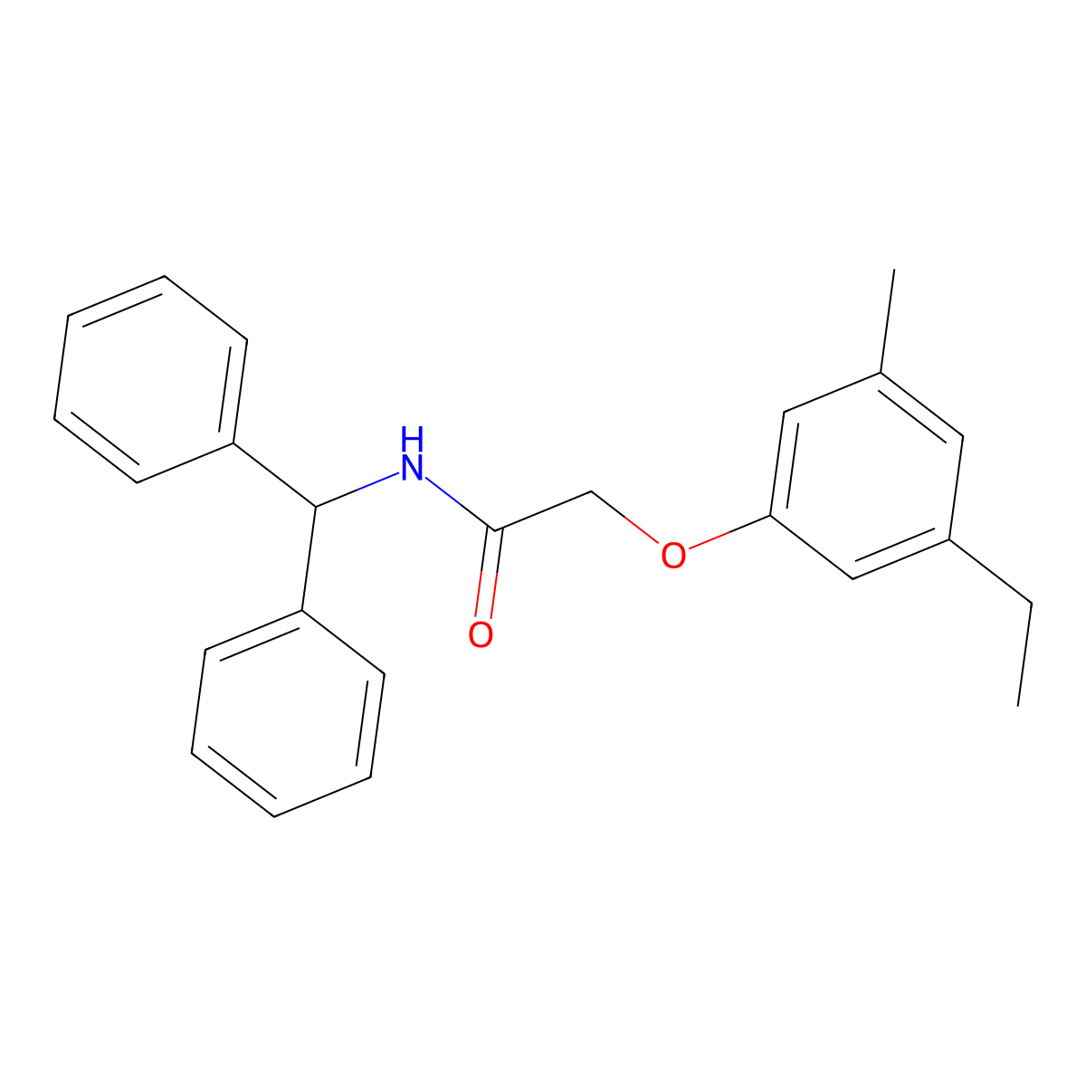 N-benzhydryl-2-(3-ethyl-5-methylphenoxy)acetamide molecular structure, CAS 667867-24-5