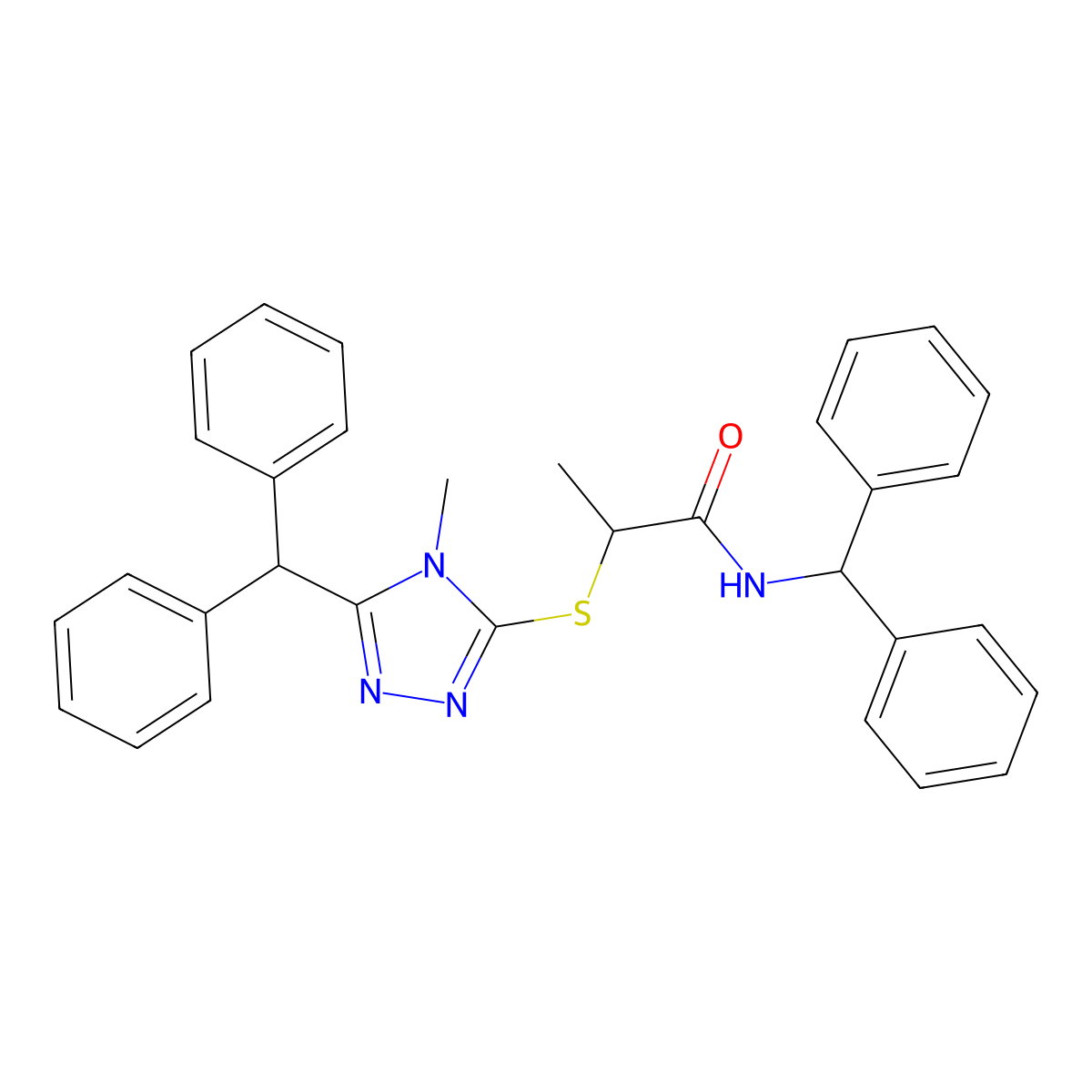 N-benzhydryl-2-[(5-benzhydryl-4-methyl-1,2,4-triazol-3-yl)sulfanyl]propanamide molecular structure, CAS 667867-25-6