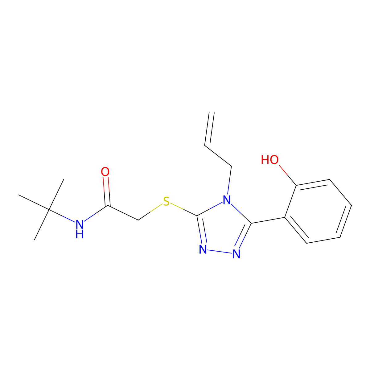2-((4-allyl-5-(2-hydroxyphenyl)-4H-1,2,4-triazol-3-yl)thio)-N-(tert-butyl)acetamide molecular structure, CAS 667867-47-2