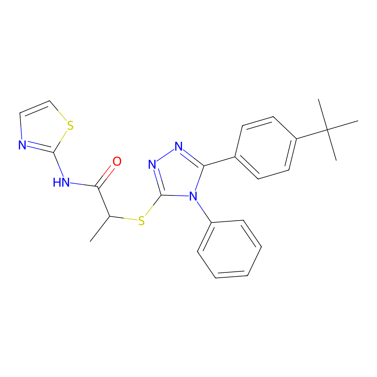2-{[5-(4-tert-butylphenyl)-4-phenyl-4H-1,2,4-triazol-3-yl]sulfanyl}-N-(1,3-thiazol-2-yl)propanamide molecular structure, CAS 667867-72-3
