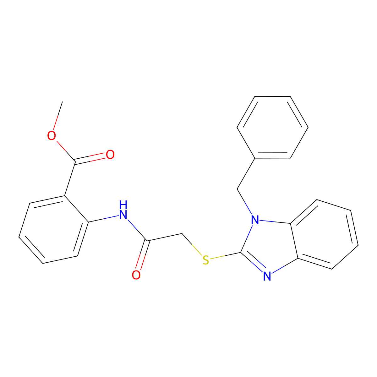 Methyl 2-[[2-(1-benzylbenzimidazol-2-yl)sulfanylacetyl]amino]benzoate molecular structure, CAS 667867-73-4