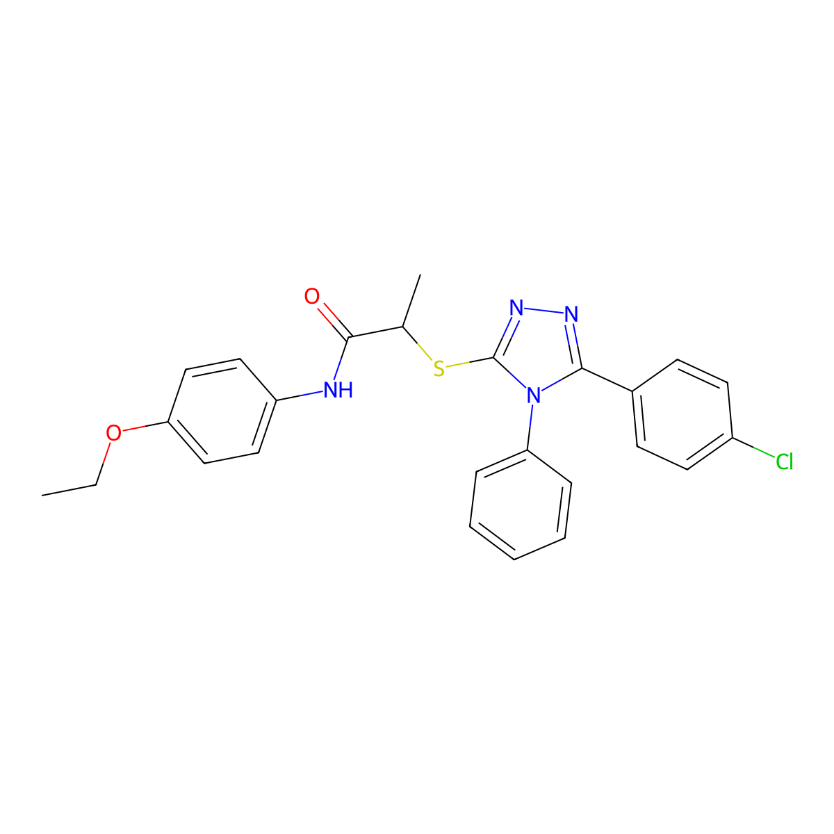 2-[[5-(4-chlorophenyl)-4-phenyl-1,2,4-triazol-3-yl]sulfanyl]-N-(4-ethoxyphenyl)propanamide molecular structure, CAS 667867-78-9