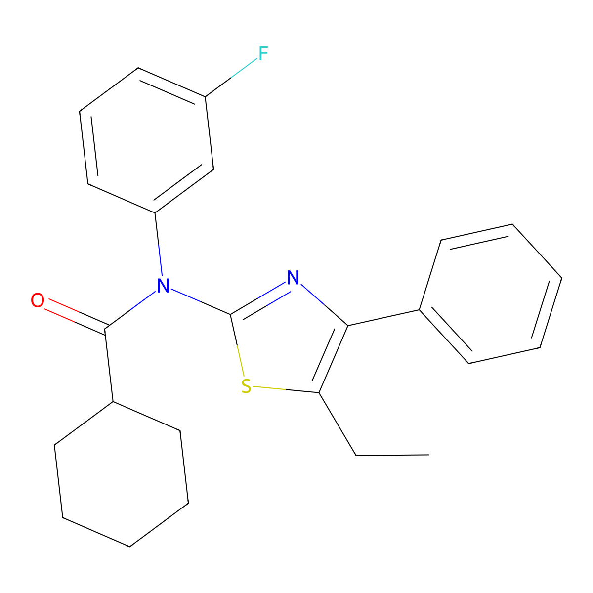 N-(5-ethyl-4-phenyl-1,3-thiazol-2-yl)-N-(3-fluorophenyl)cyclohexanecarboxamide molecular structure, CAS 667868-02-2