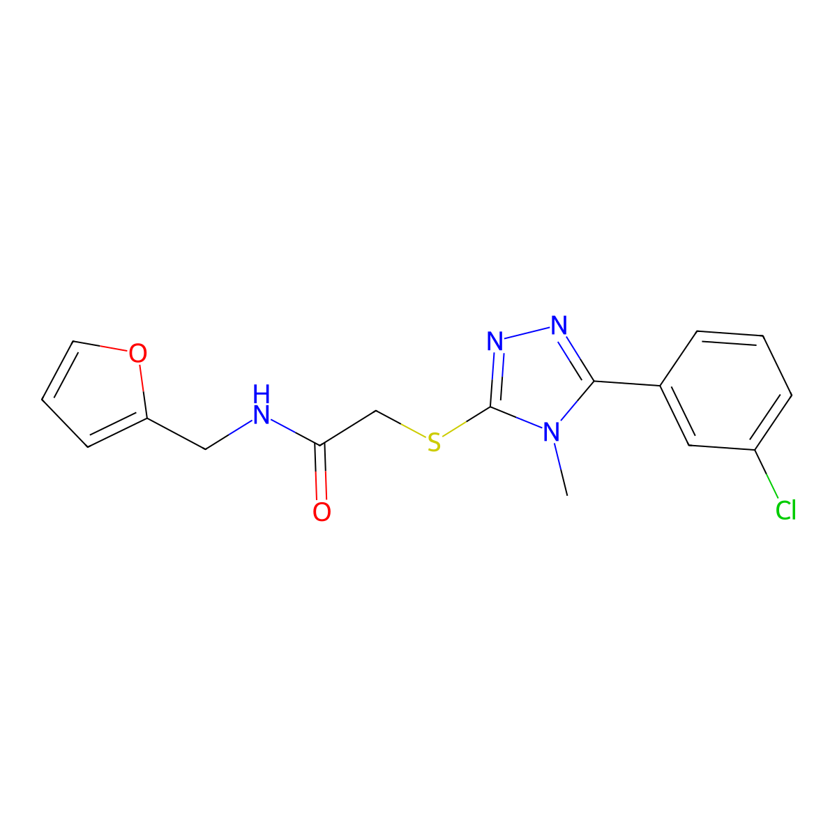 2-[[5-(3-chlorophenyl)-4-methyl-1,2,4-triazol-3-yl]sulfanyl]-N-(furan-2-ylmethyl)acetamide molecular structure, CAS 667868-24-8