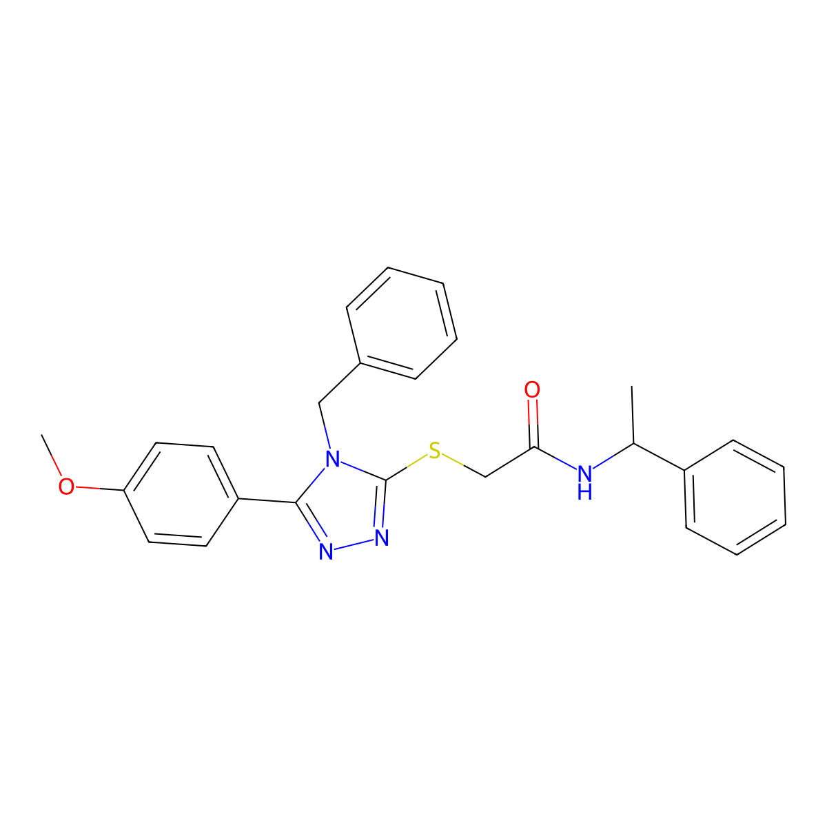 2-[[4-benzyl-5-(4-methoxyphenyl)-1,2,4-triazol-3-yl]sulfanyl]-N-(1-phenylethyl)acetamide molecular structure, CAS 667868-42-0