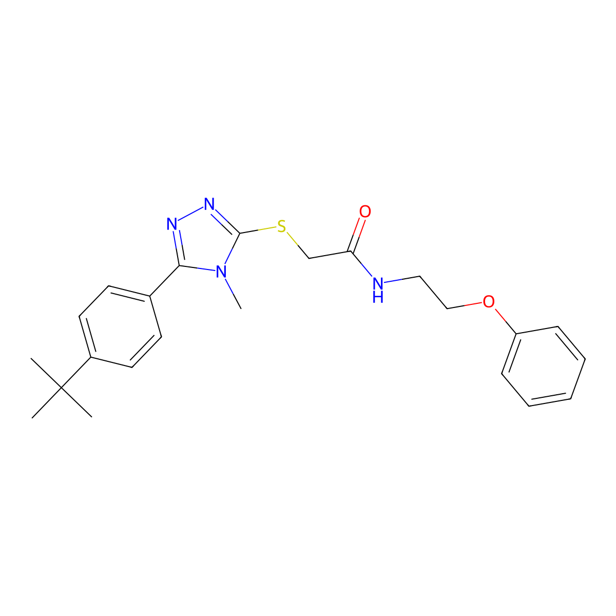 2-[[5-(4-tert-butylphenyl)-4-methyl-1,2,4-triazol-3-yl]sulfanyl]-N-(2-phenoxyethyl)acetamide molecular structure, CAS 667868-55-5