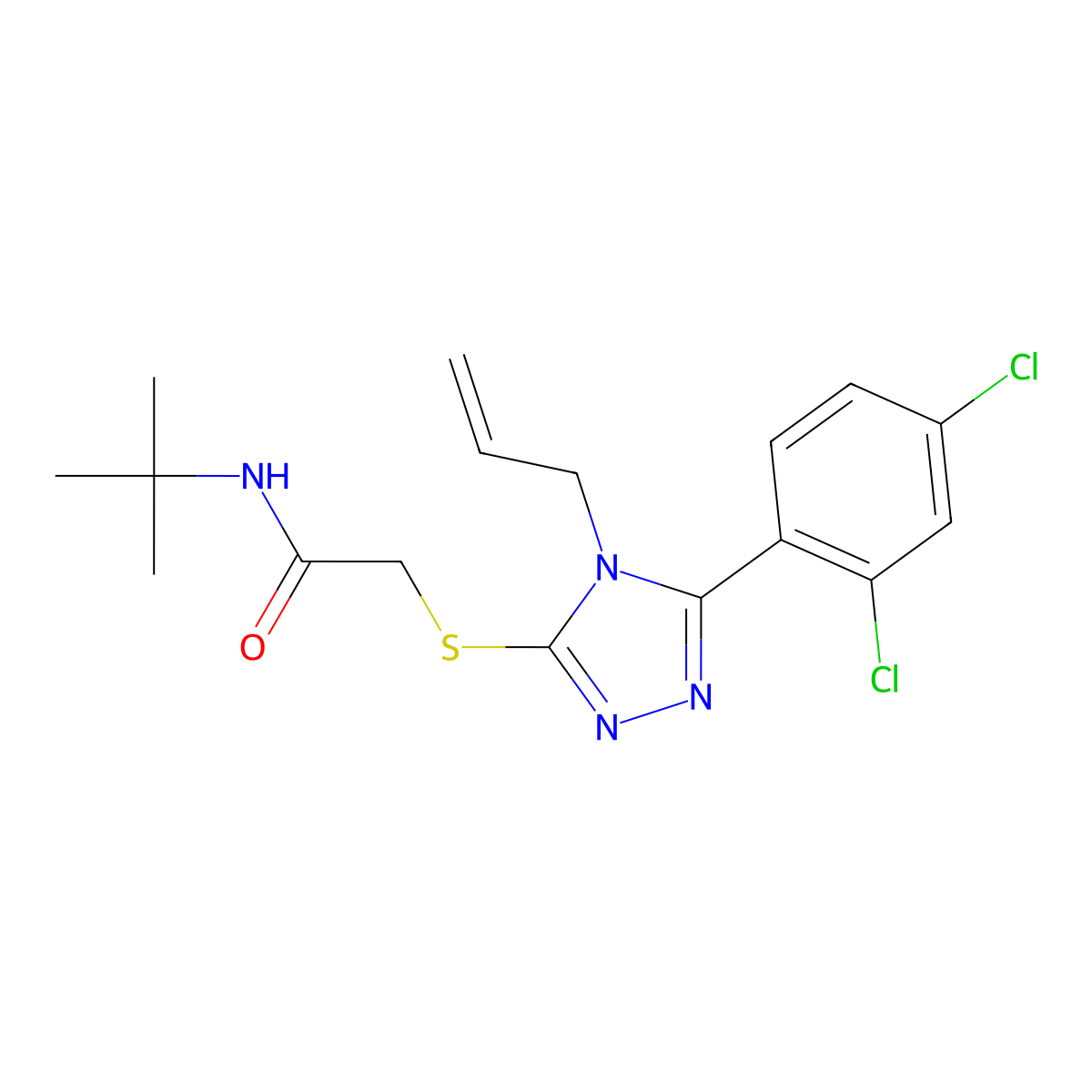 N-tert-butyl-2-[[5-(2,4-dichlorophenyl)-4-prop-2-enyl-1,2,4-triazol-3-yl]sulfanyl]acetamide molecular structure, CAS 667868-64-6