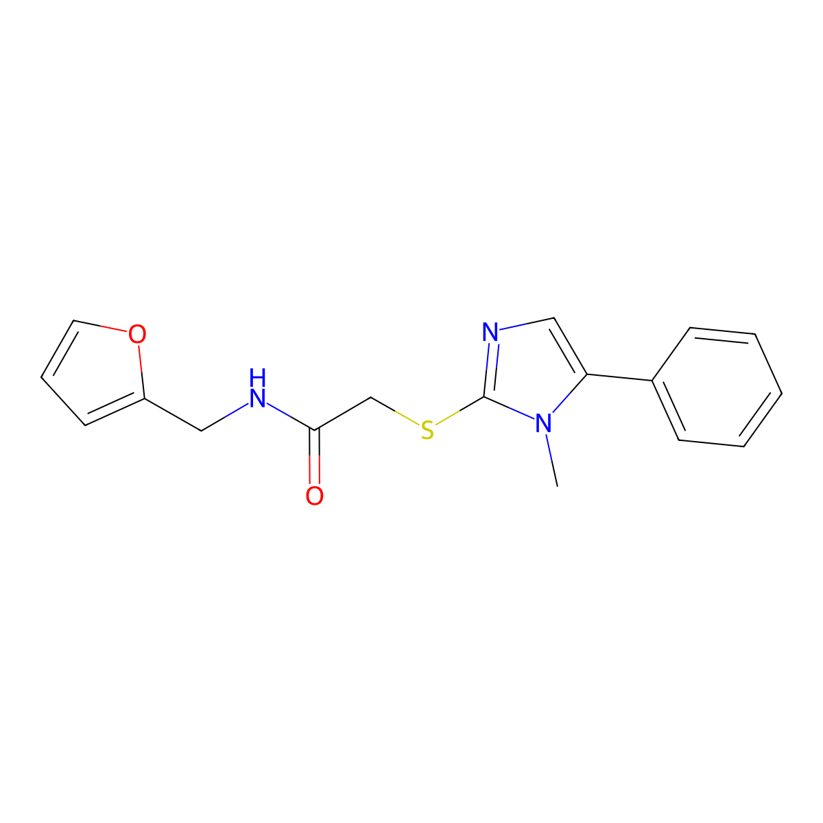 N-(furan-2-ylmethyl)-2-(1-methyl-5-phenylimidazol-2-yl)sulfanylacetamide molecular structure, CAS 667868-66-8