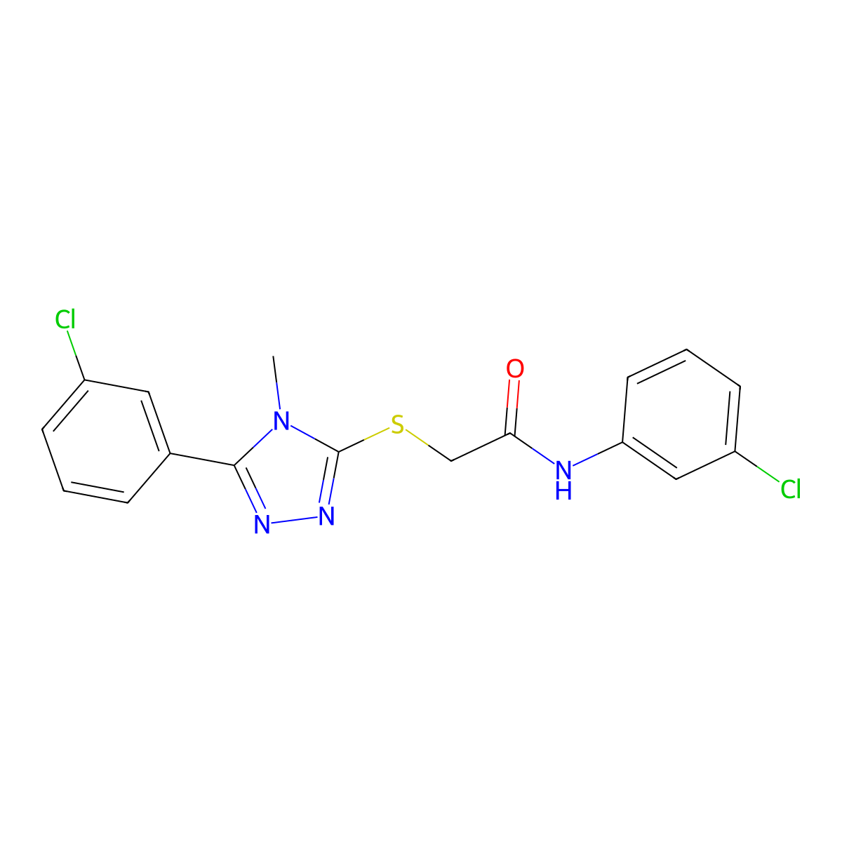 N-(3-chlorophenyl)-2-[[5-(3-chlorophenyl)-4-methyl-1,2,4-triazol-3-yl]sulfanyl]acetamide molecular structure, CAS 667868-79-3