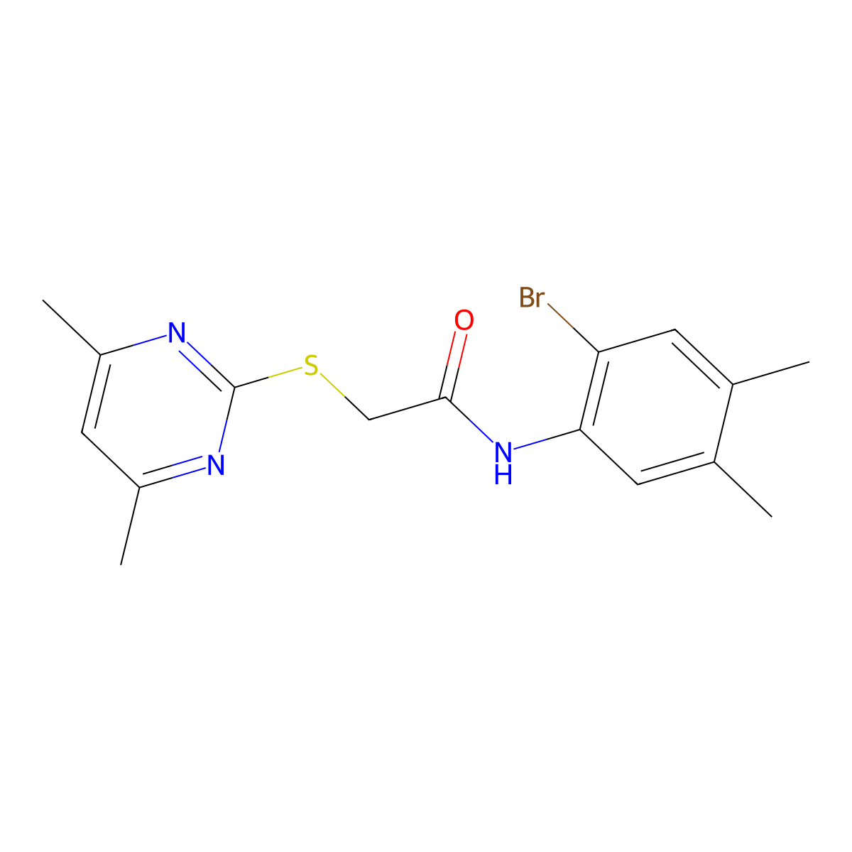 N-(2-bromo-4,5-dimethylphenyl)-2-(4,6-dimethylpyrimidin-2-yl)sulfanylacetamide molecular structure, CAS 667872-29-9