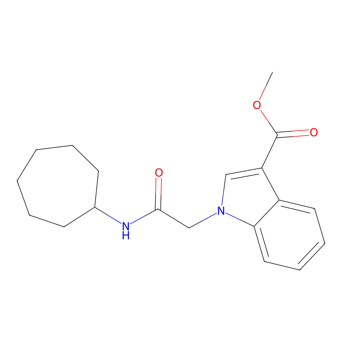 1-Cycloheptylcarbamoylmethyl-1H-indole-3-carboxylic acid methyl ester molecular structure, CAS 667872-99-3