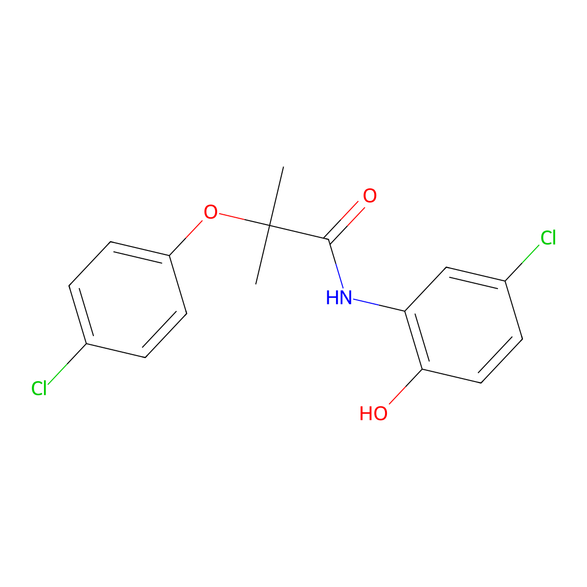 N-(5-chloro-2-hydroxyphenyl)-2-(4-chlorophenoxy)-2-methylpropanamide molecular structure, CAS 667874-29-5