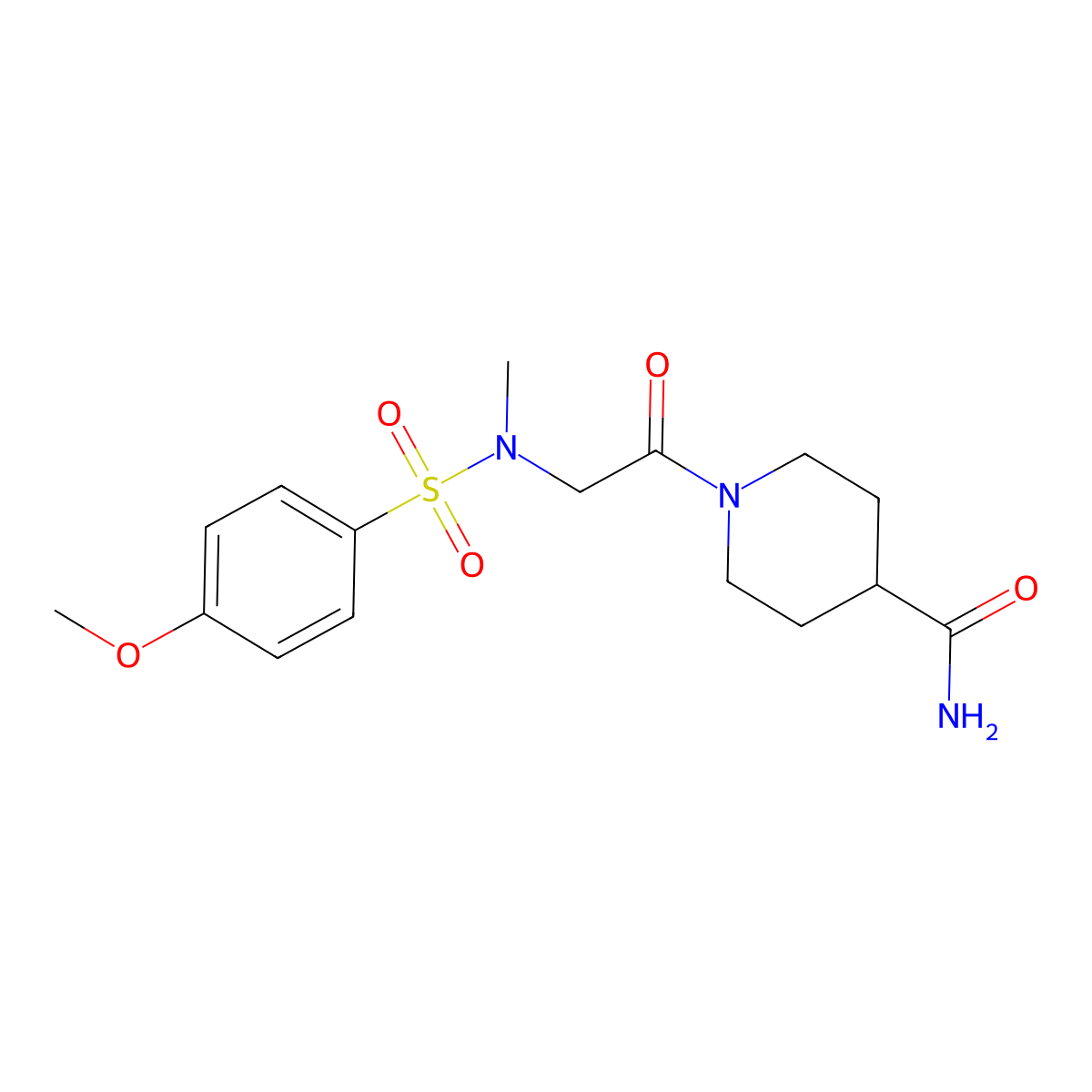 1-{N-[(4-methoxyphenyl)sulfonyl]-N-methylglycyl}piperidine-4-carboxamide molecular structure, CAS 667874-54-6