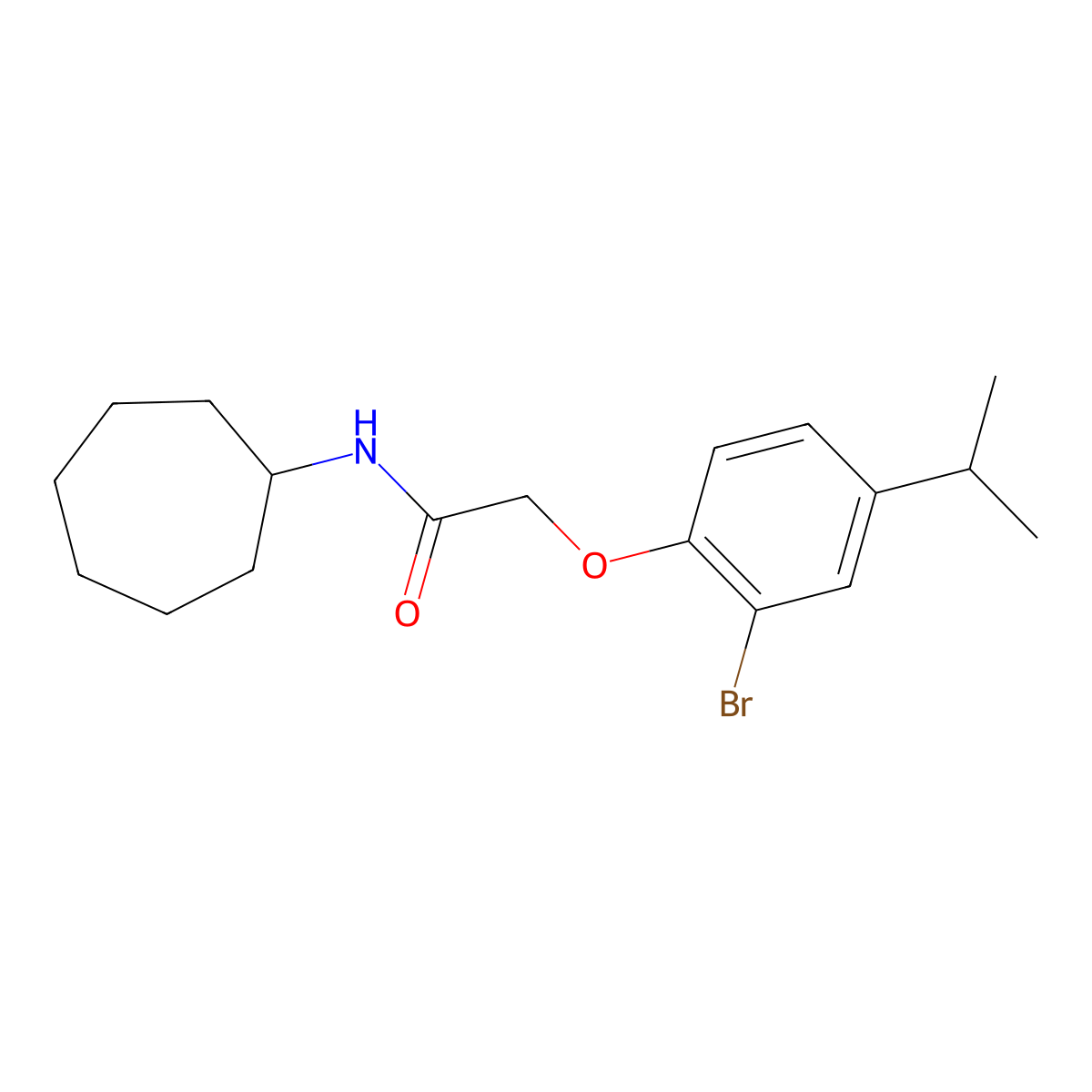 2-(2-bromo-4-propan-2-ylphenoxy)-N-cycloheptylacetamide molecular structure, CAS 667878-92-4