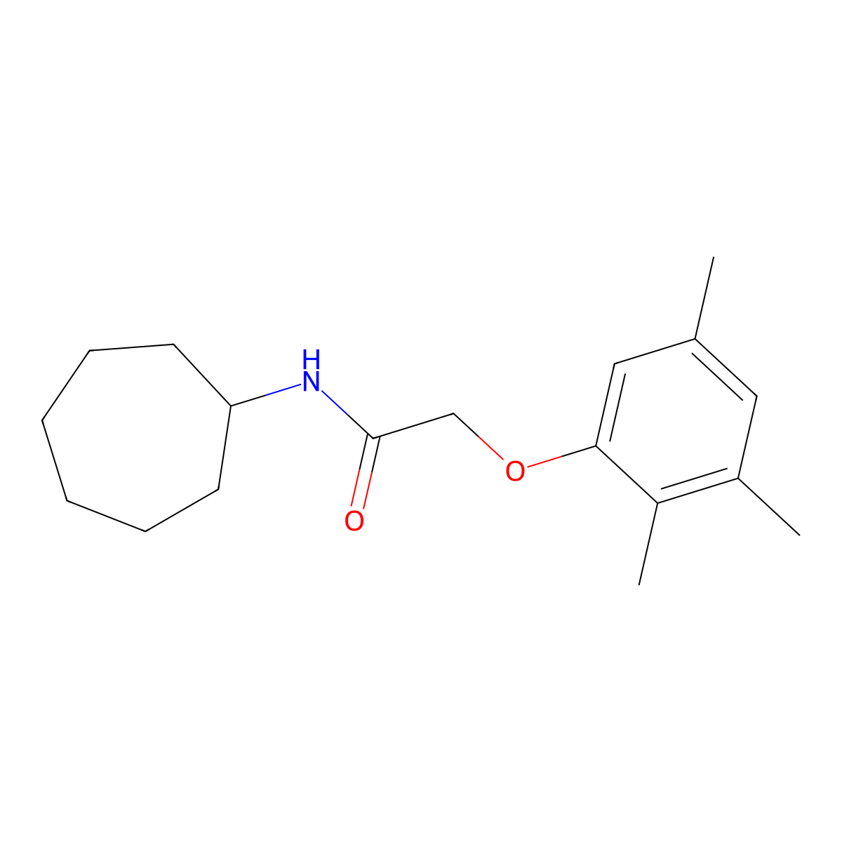 N-cycloheptyl-2-(2,3,5-trimethylphenoxy)acetamide molecular structure, CAS 667879-12-1