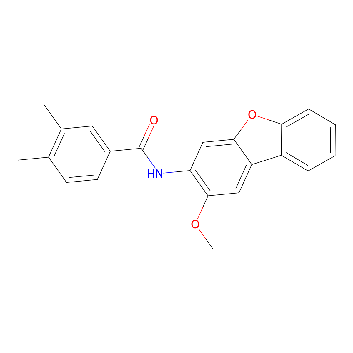 N-(2-methoxydibenzofuran-3-yl)-3,4-dimethylbenzamide molecular structure, CAS 667879-13-2