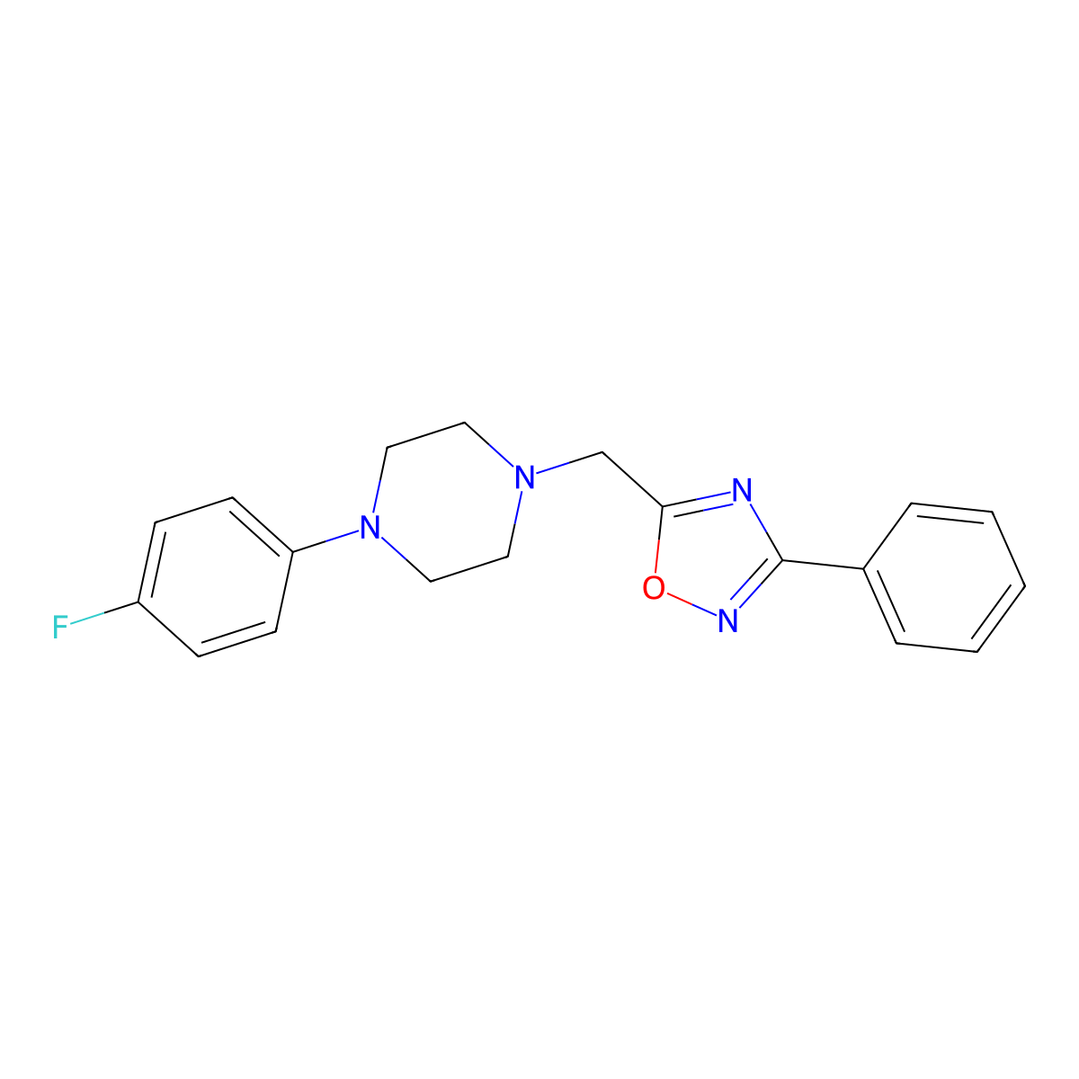 1-(4-Fluorophenyl)-4-[(3-phenyl-1,2,4-oxadiazol-5-yl)methyl]piperazine molecular structure, CAS 667879-31-4