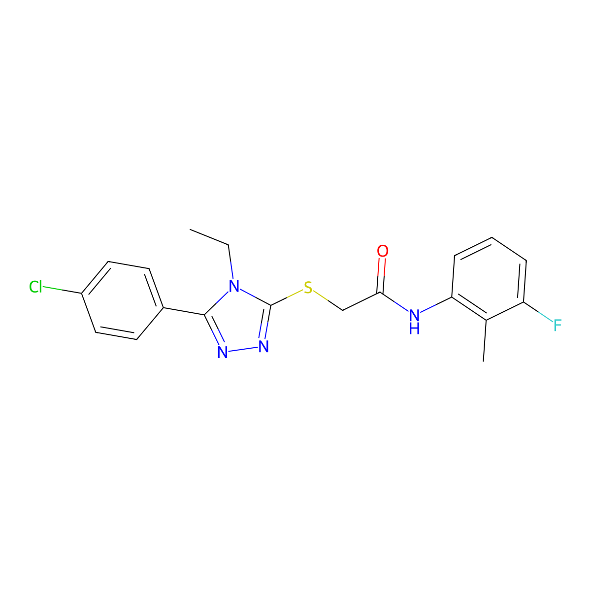 2-[[5-(4-chlorophenyl)-4-ethyl-1,2,4-triazol-3-yl]sulfanyl]-N-(3-fluoro-2-methylphenyl)acetamide molecular structure, CAS 667879-60-9