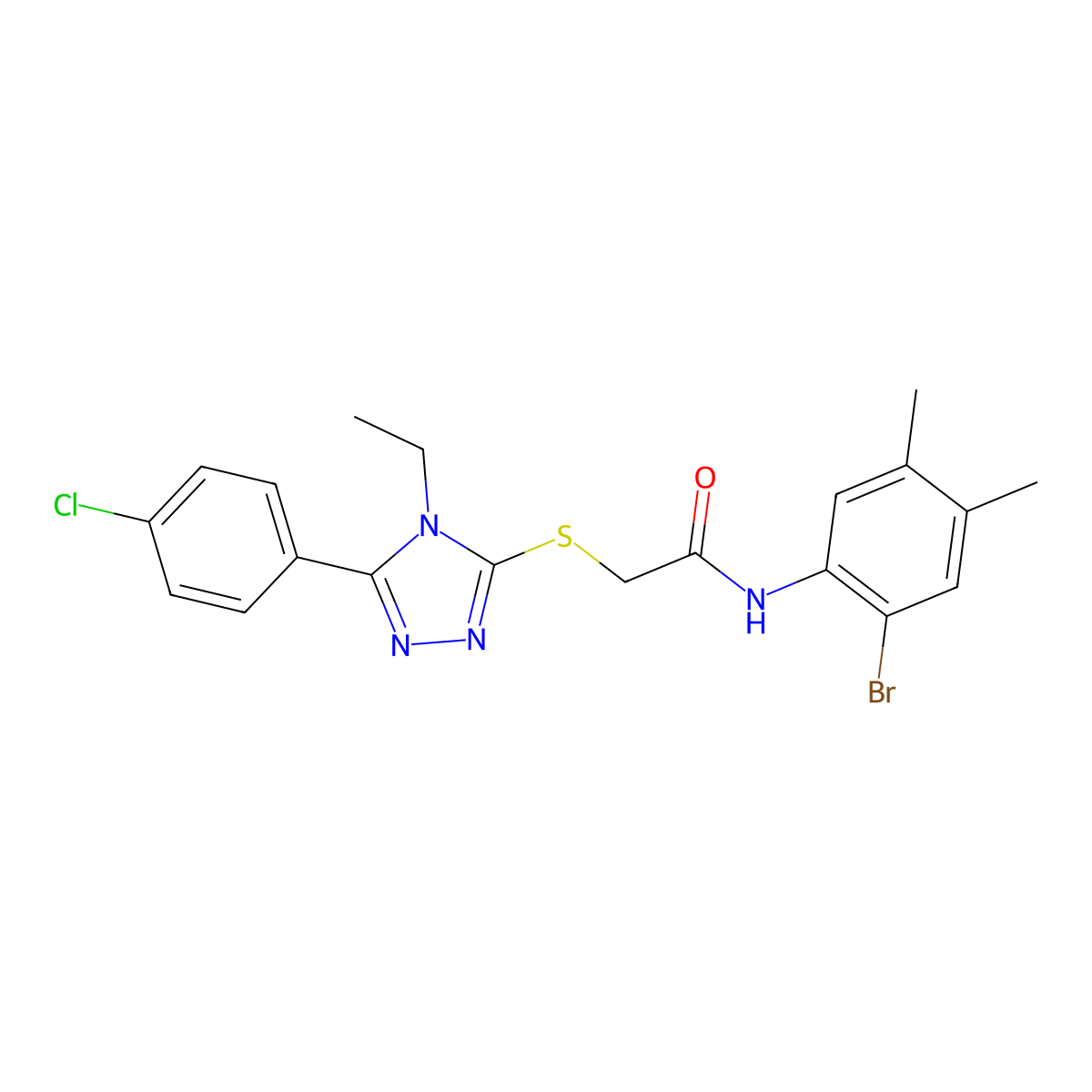 N-(2-bromo-4,5-dimethylphenyl)-2-{[5-(4-chlorophenyl)-4-ethyl-4H-1,2,4-triazol-3-yl]sulfanyl}acetamide molecular structure, CAS 667879-61-0