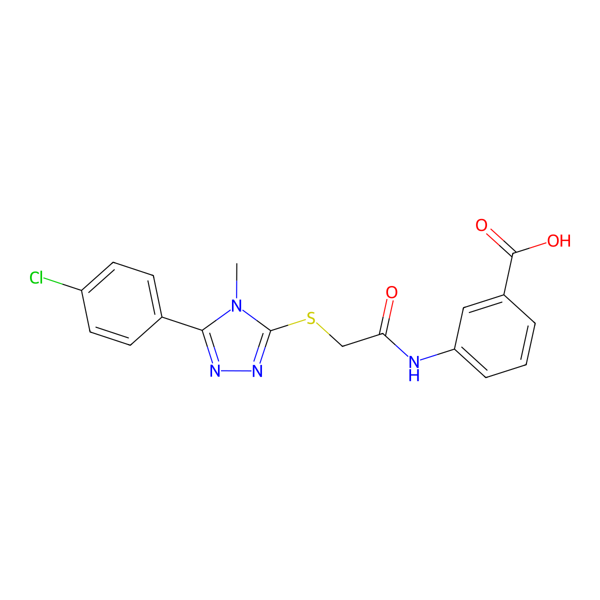 3-[({[5-(4-chlorophenyl)-4-methyl-4H-1,2,4-triazol-3-yl]sulfanyl}acetyl)amino]benzoic acid molecular structure, CAS 667879-66-5